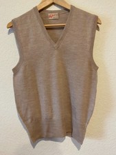 Vintage Byford English 100 Wool Vest Beige Men's Sz S Slim Preppy Academic Y2K