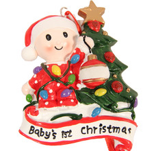 Personalized Christmas Ornament Baby's First Christmas Red PJs New