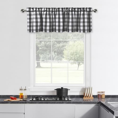 Black and White Buffalo Plaid Checkerd Café Valances Curains for Black/White - Picture 2 of 7