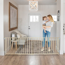 60"-103" Extra-Wide Swing Baby Safety Gate, 27 inches tall, Natural Wood