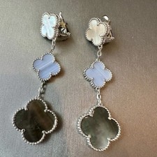 3 motifs chalcedony mop earrings 925 silver white gold plated