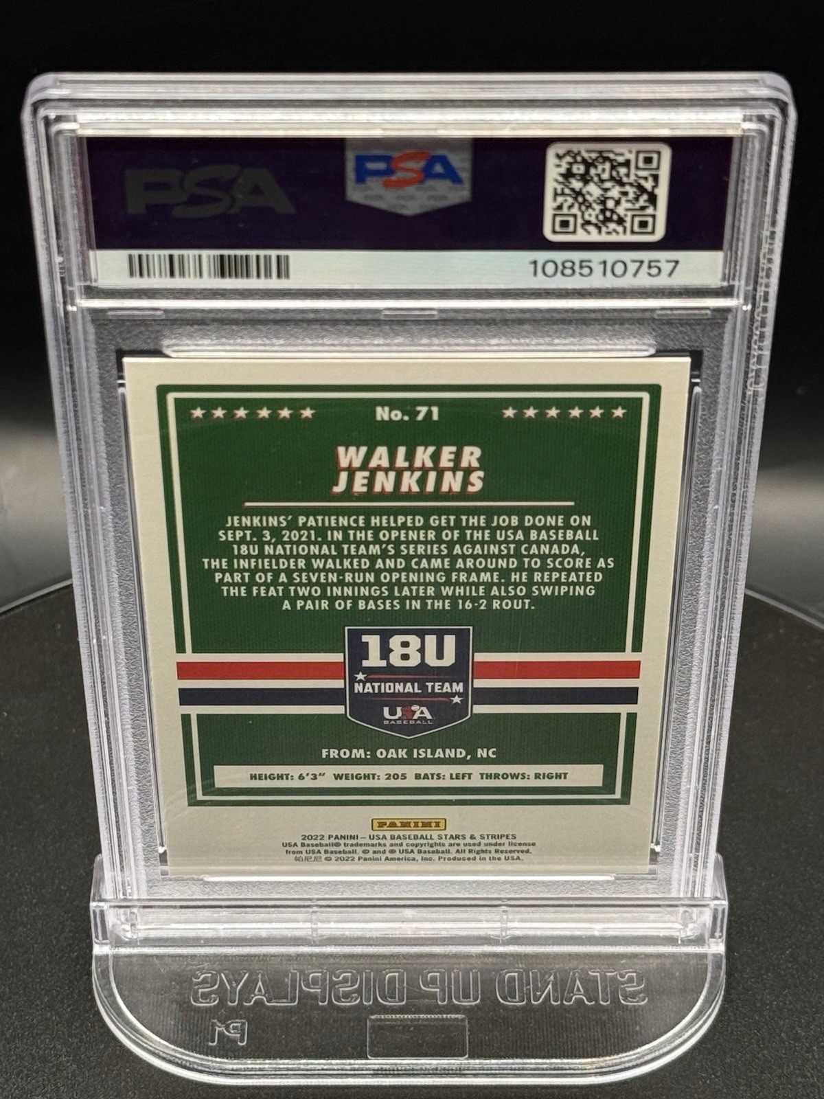 2021 Walker Jenkins Stars & Stripes FOIL ~ PSA 10 GEM MINT RC ~ Pop 2 ~ Twins view 2