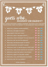 Party Hearty Baby Shower Games for Girl or Boy, 50 Pcs Mommy or Daddy Guess Who