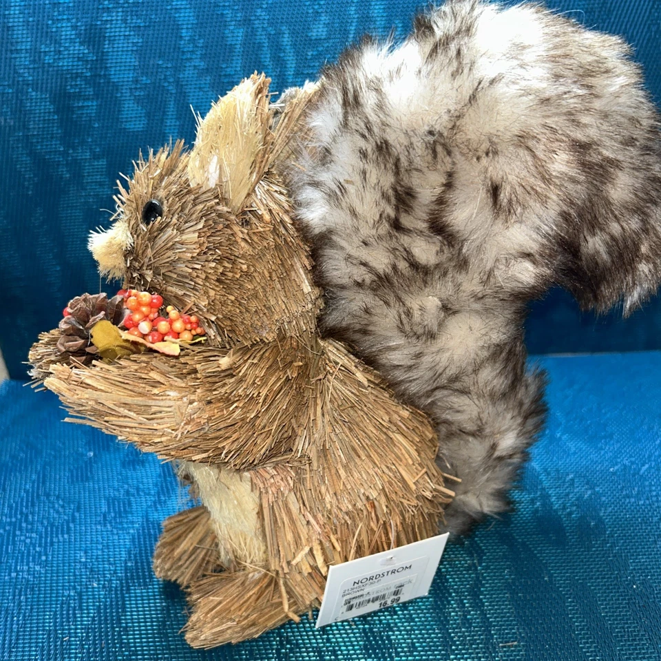 Nordstrom Straw & Faux Fur Decorative Woodland Animal Squirrel - Image 4 of 4
