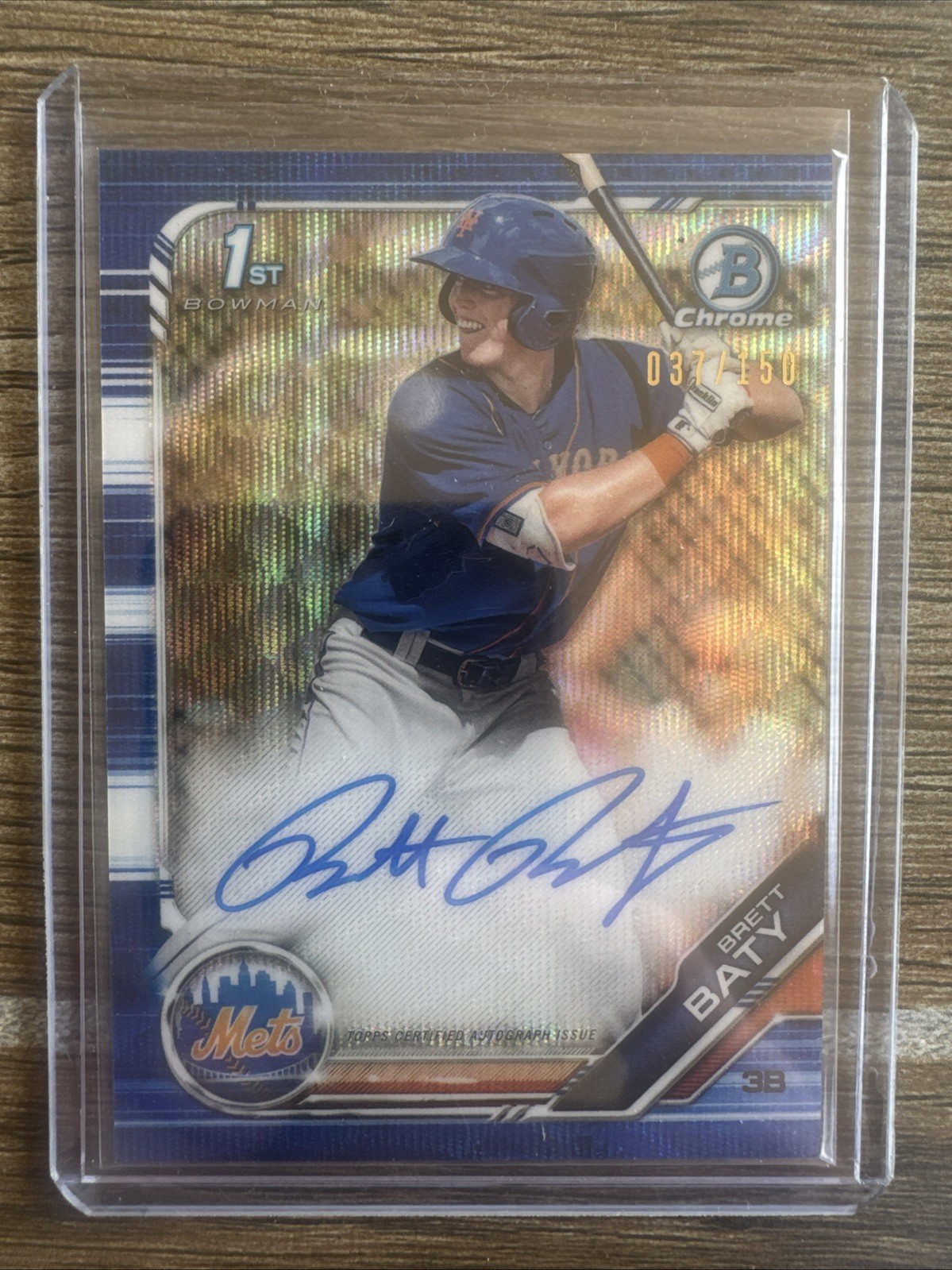 2019 Bowman Chrome Brett Baty Blue Wave Refractor Auto Rookie RC #37/150 Mets