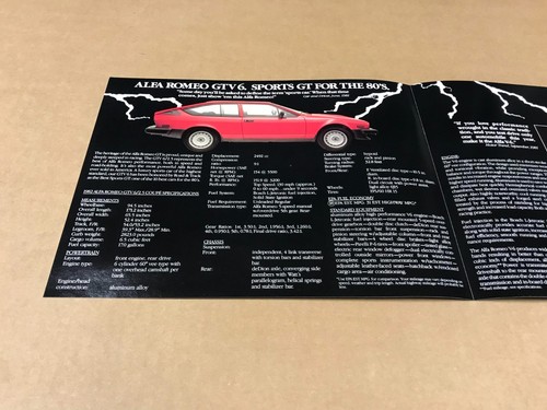 Vintage 1981 Alfa Romeo GTV 6/2.5 Coupe 2-Page Brochure Salesman Dealer Catalog - Picture 2 of 4