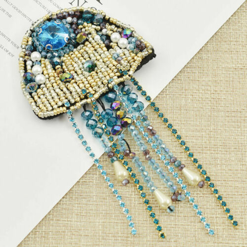 Rinestone Beaded Patches Jellyfish Applique Badge Clothing Bag Decor Hand Sewing - Picture 3 of 7