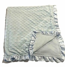 Blue Minky Dot Baby Blanket With Satin Trim 38 X 30 Inches