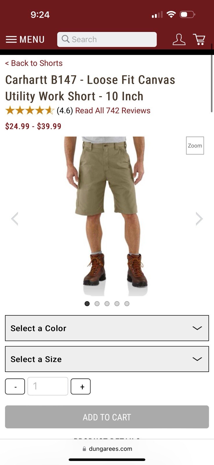 Men’s Carhartt Big And Tall Loose Fit Utility Shorts size 46 waist light khaki thumbnail 7