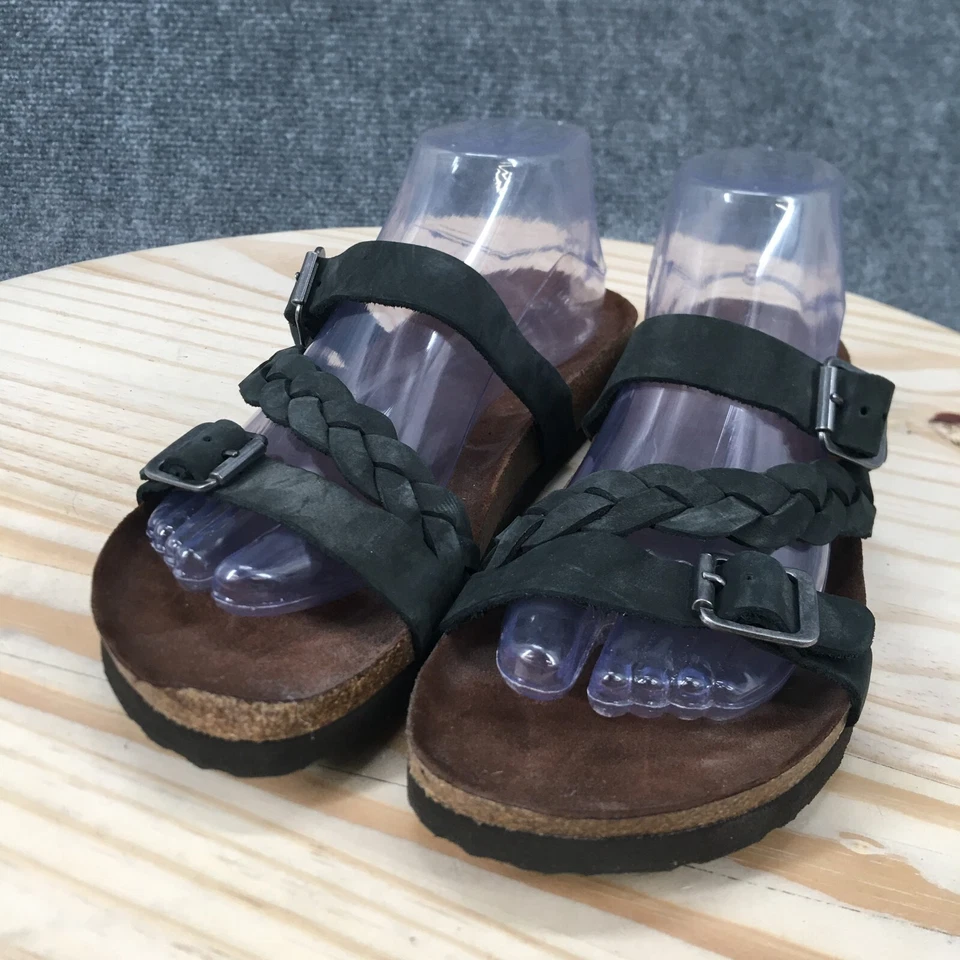 G.H Bass & Co. Sandals Womens 8 M Kiki Flip Flop Thong Black Leather Braided - Image 3 of 4