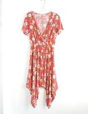 One Story orange floral wrap dress M medium asymmetric hem high low summer beach