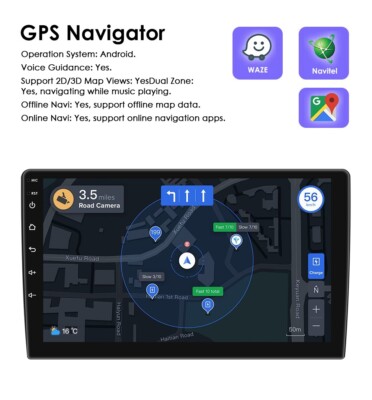 Double Din Car Radio 9'' Android 13 Car Stereo 2.5D Touch Screen GPS Navi 2+64GB