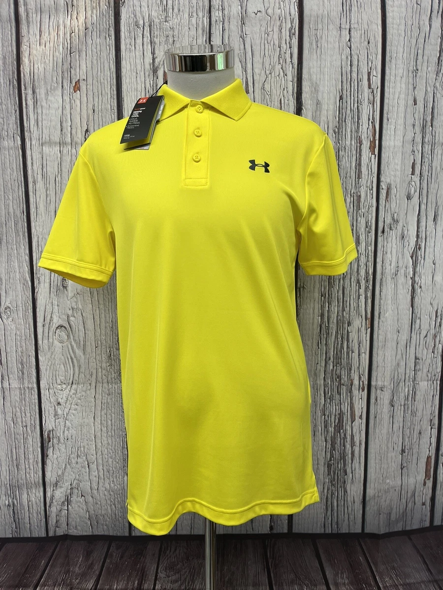 NWT UNDER ARMOUR GOLF MENS SMALL NEON YELLOW LOOSE HEATGEAR UPF 30 POLO SHIRT