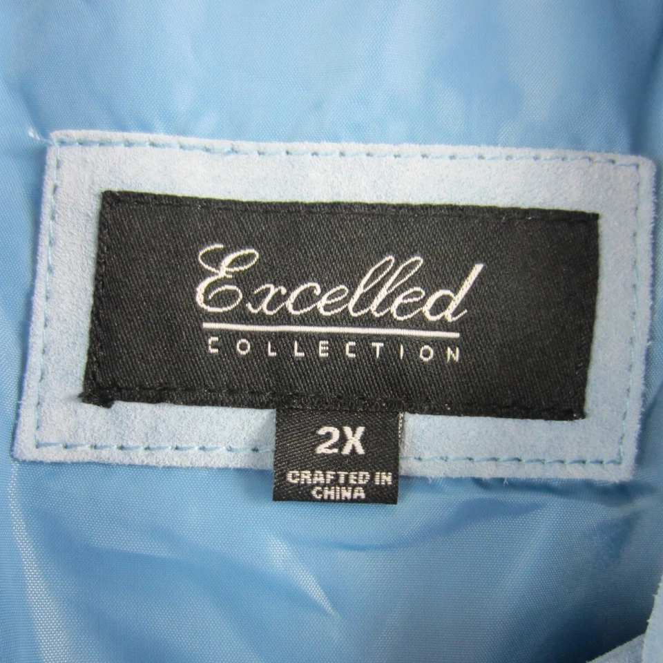 Excelled Coat Jacket Womens 2x Blue Genuine Leather Button Front Long Sleeve - Image 2 of 4