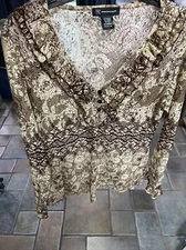 INTERNATION CONCEPTS I.N.C.  Long Sleeve, XL, Blouse, Brown/White/Tan