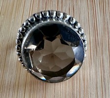 Artisan Handmade Large 5/8  Wide Smoky Quartz Stone Sterling Silver Ring