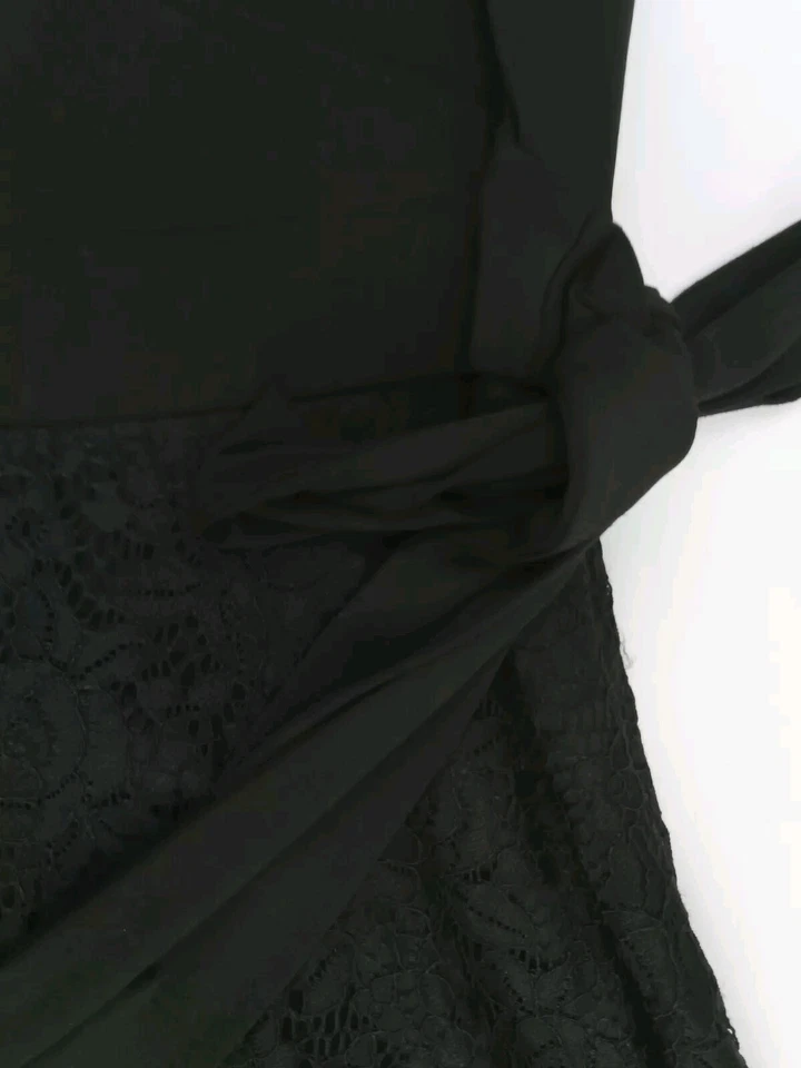 Dennis By Dennis Basso Black Lace Long Sleeve  Dress A-line V-Neck Tie Waist 20W - Image 4 of 4