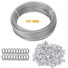 1/8 Wire Rope Kit,100FT 1/8 Stainless Steel Coated Cable Wire, 1/8 Steel Cable