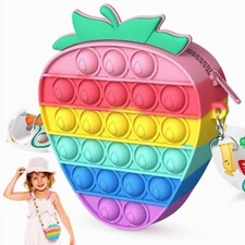 2in1 Rainbow Strawberry Pop It Fidget Purse Crossbody Shoulder Bag for Adult Kid