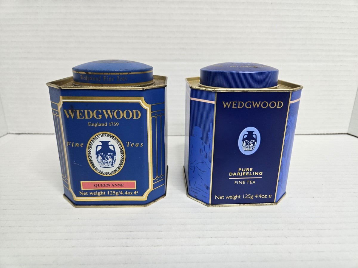 2 Vintage Wedgewood Tea Tins Blue Queen Anne Pure Darjeeling