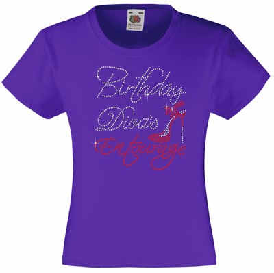 Geburtstag Diva's Entourage verziertes T-Shirt Strass/Diamanté Geschenk für Mädchen