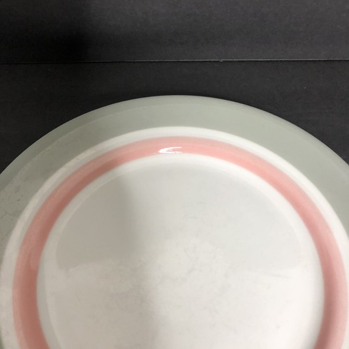Shenango RIMROL Restaurant China 9 7/8" Dinner Plates Gray Pink Bands Set of 3 - Picture 3 of 5