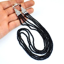 145.00 Cts Earth Mined 3 Strand Black Spinel Round Cut Beads Necklace NK 82E38