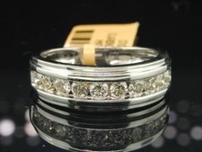 Diamond Ring Mens 10K White Gold Round Cut Engagement Wedding Band 1.05 Ct.