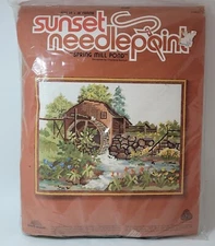 Vtg "Spring Mill Pond" Needlepoint Kit Water Mill & Field #6807 Sunset *READ*