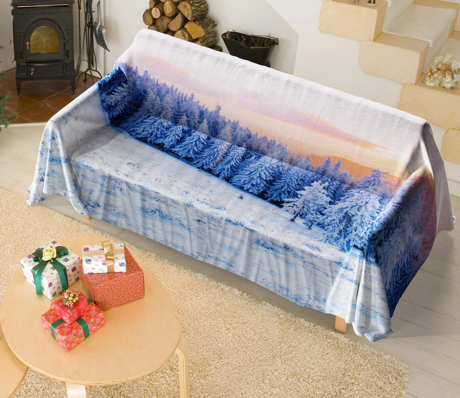 3D Snow Tree N2736 Sofa Cover High Stretch Lounge Slipcover Protector Couch Eve