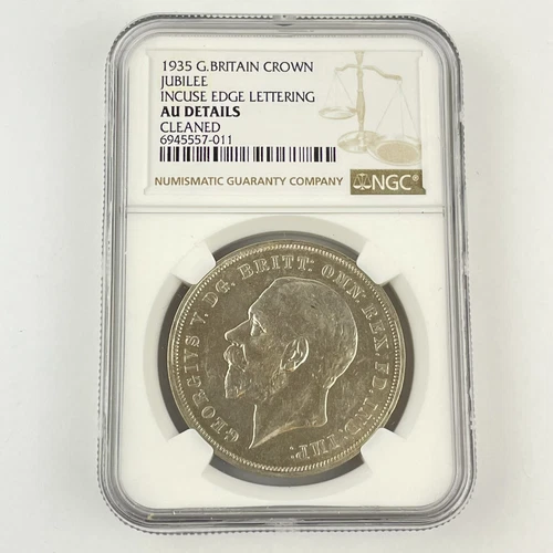 NGC Graded George V 1935 Silver Crown Great Britain AU Details Cleaned