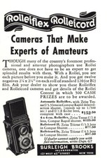 1939 Rolleiflex Rolleicord Camera: Experts of Amateurs Vintage Print Ad