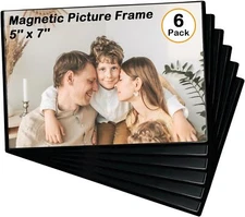 Magnetic Picture Frame, Holds 5X7 Inches Pictures, Reusable Black Magnet Fridge 