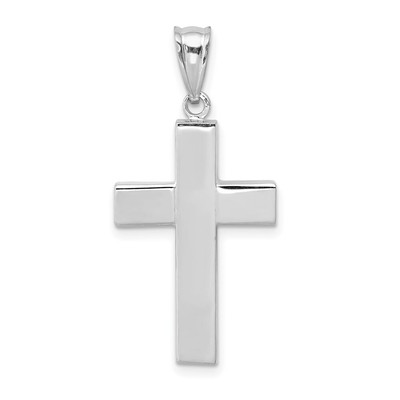 14k White Gold Polished Hollow 3-D Squared Cross Charm Pendant 0.99 Inch
