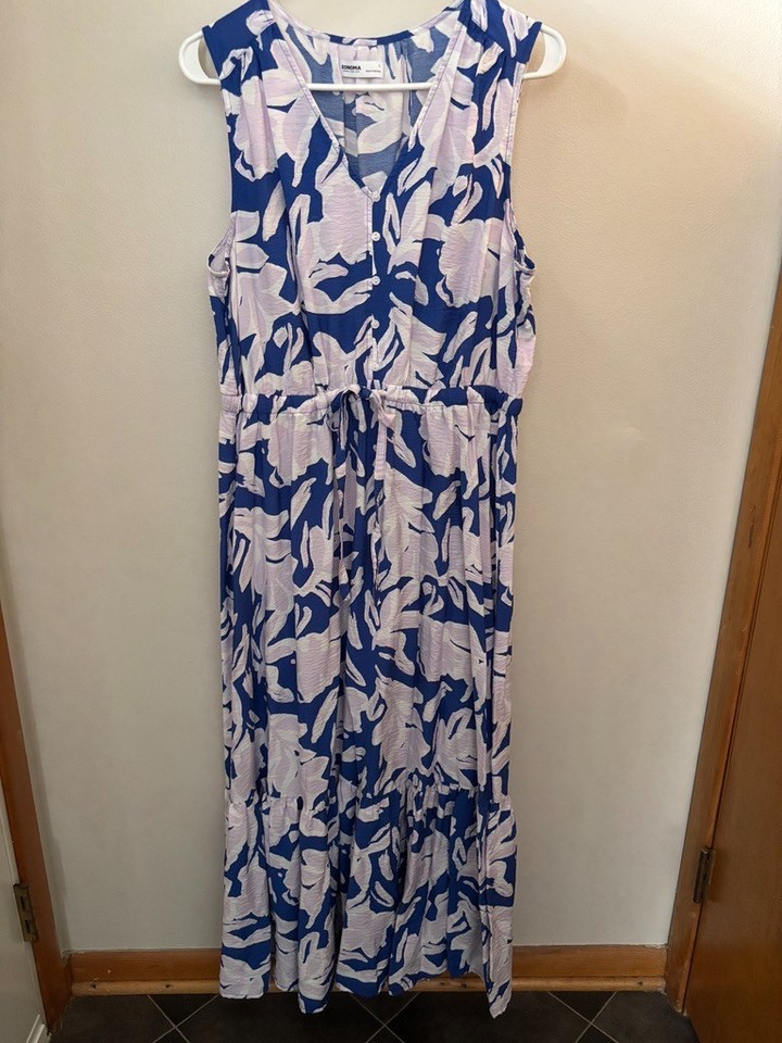 Sonoma Good for Life Blue & Purple Floral Tiered Sundress - Lightweight & Flowy