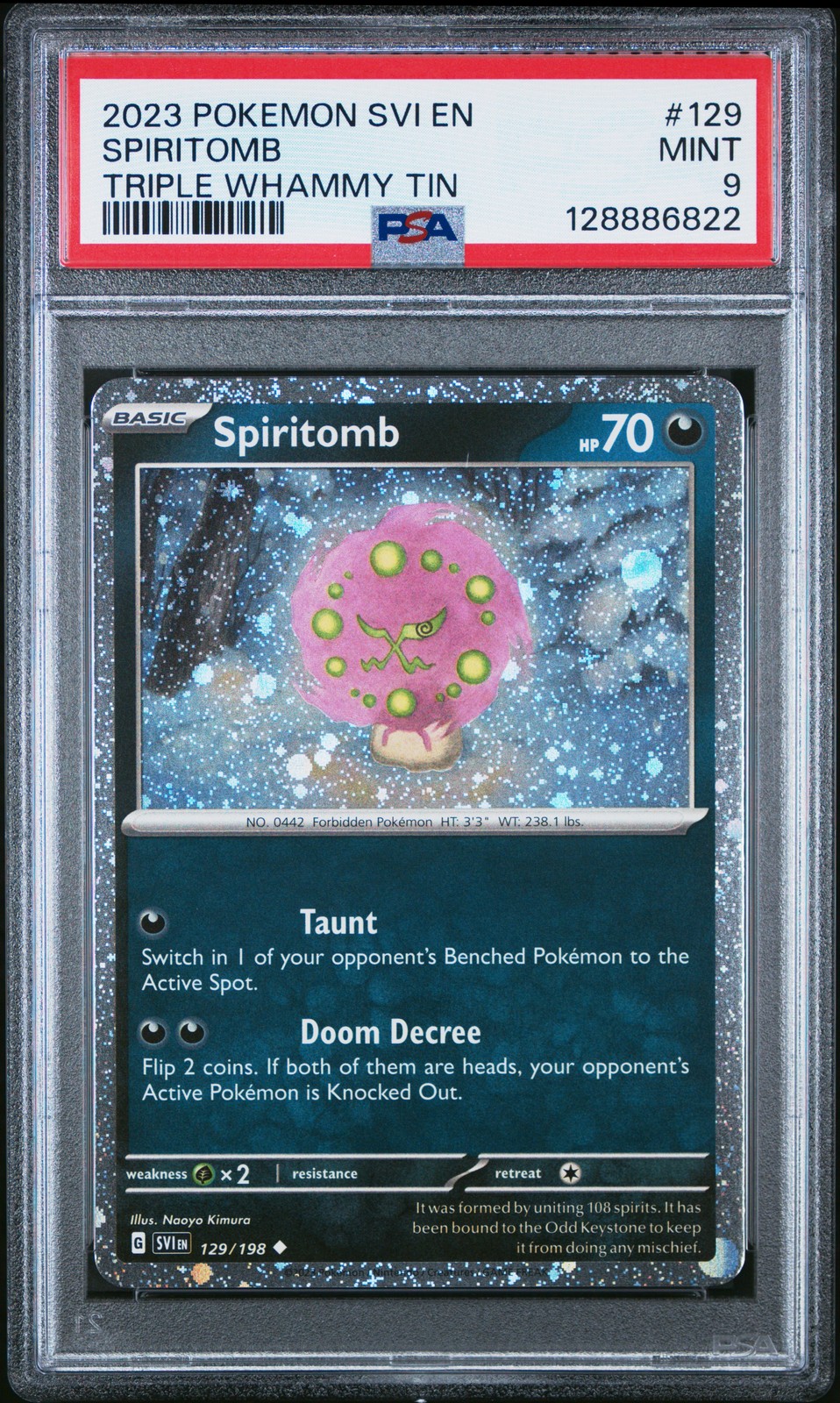 POKEMON SVI EN #129 SPIRITOMB COSMOS HOLO PSA 9 2023 SCARLET VIOLET POP 29