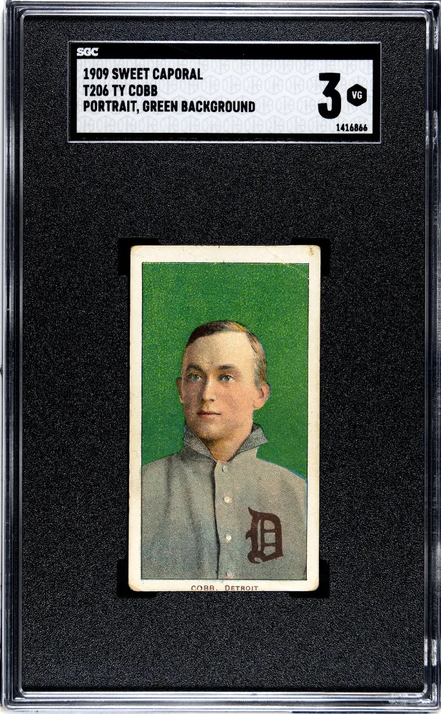 1909 Sweet Caporal (T206) Ty Cobb Portrait, Green Background SGC 3