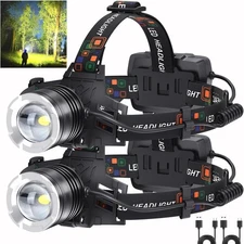 Rechargeable LED Headlamp 2 Pack Super Bright 5 Modes IPX6 Waterproof Camping