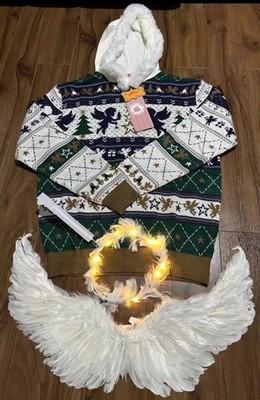 Christmas jumper unisex light up jumper L angel wings headlight RRP £115 EU XL