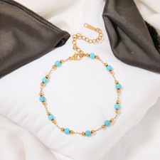 NEW 18 karat yellow gold plated turquoise beaded chain bracelet jewelry B20B