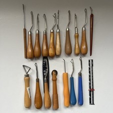 Vtg Latch Hook Yarn Tool Lot 15 + Wooden Handles Rug Making Craft Sewing Extras