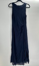 Reformation Senna Dress Navy Blue Maxi High Neck Gown Slit Size 6