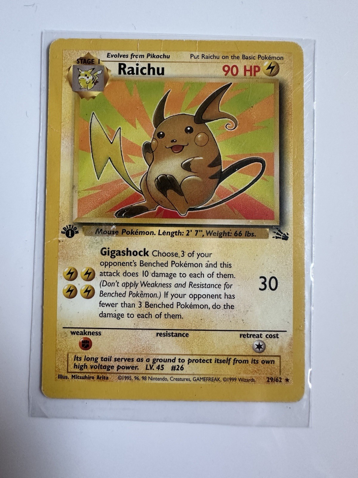 Pokémon Card 1ST EDITION Raichu Fossil 29/62 WotC Vintage Non Holo Rare NM