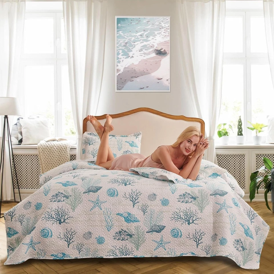 Juego de edredones temáticos costeros tamaño completo/queen ropa de cama ligera Foto 4 de 4