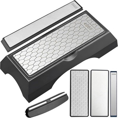 Double-Sided 400/1000 Grit Plate with Non-Slip Base & Angle Guide