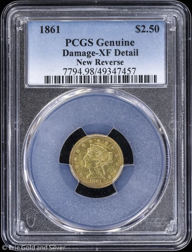 1861 $2.50 Gold Liberty Head Quarter Eagle PCGS Genuine XF Detail | New Reverse