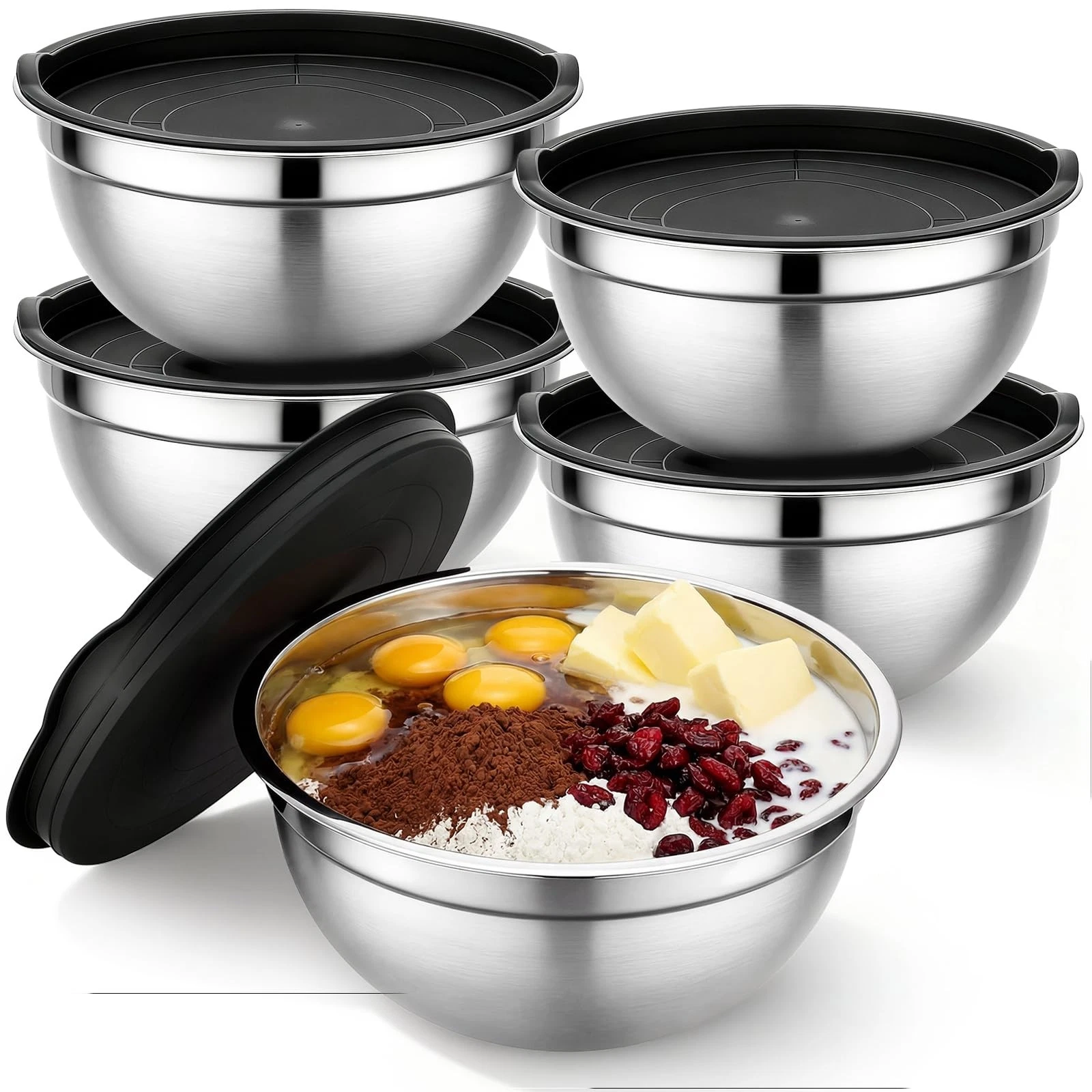 Beasea Mixing Bowls Set of 5, 3.4 QT Unbreakable Stainless Steel Mixing Bowls...