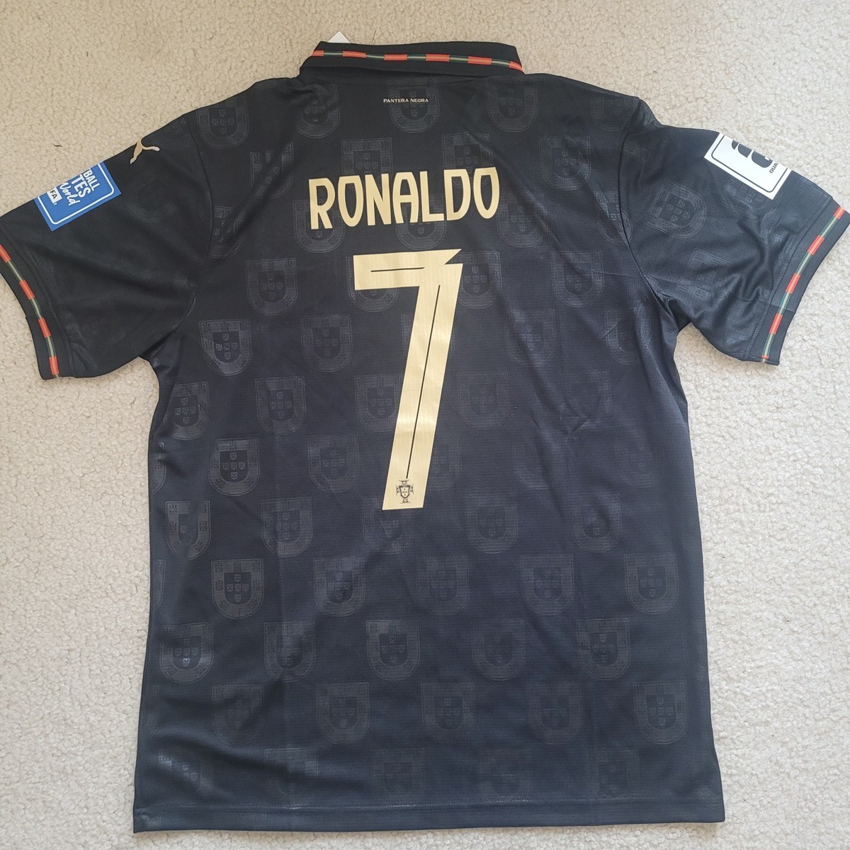 PUMA Portugal Cristiano Ronaldo #7 Black Gold Soccer Jersey Men L