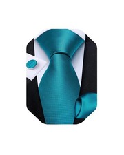 Mens Solid Color Tie and Pocket Square Set Woven Silk Plain Necktie  Handker...