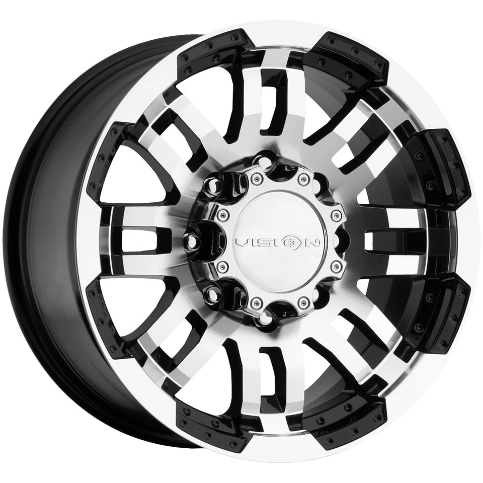 (Set-4) Vision 375 Warrior 16x8 8x6.5" -6mm Black/Machined Wheels Rims 16" Inch Foto 2 de 4